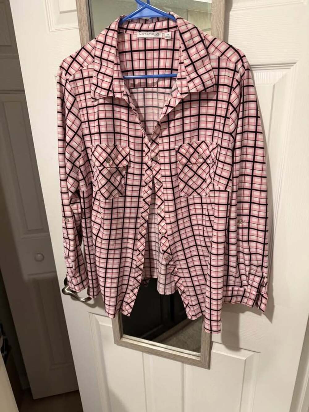 Notations Woman 2X Pink Plaid Button Down Shirt